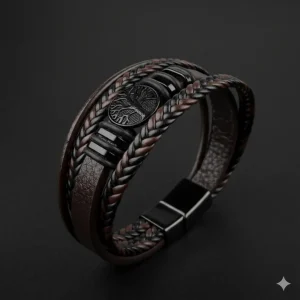 Multi-layer PU Leather Magnetic Buckle Men’s Bracelet(Tree of Life) - Image 2