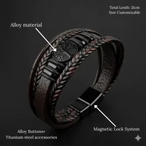 Multi-layer PU Leather Magnetic Buckle Men’s Bracelet(Tree of Life) - Image 5